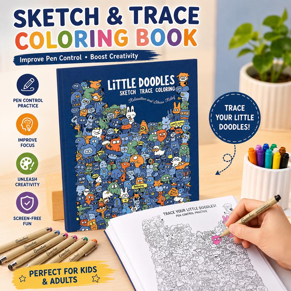 Adult Coloring Book Stress Relief - Sketch Trace Coloring Book Little Doodles
